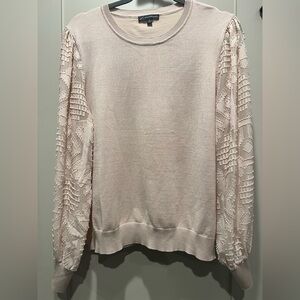 Adrianna Papell Sweater‎ Women's XLarge Cream/Beige Crew Neck Long Sheer Sleeves